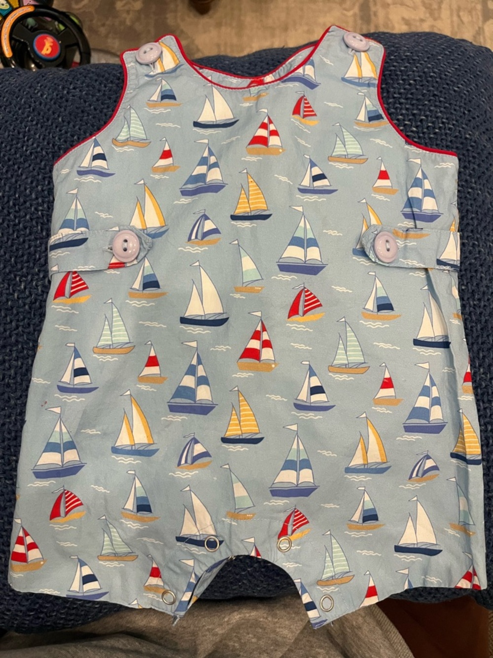 Baby Sailboat Print One-Piece Jon Jon Romper in Light Blue